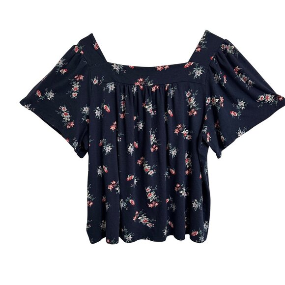 Lucky Brand Navy Floral Print Square Neck Top XXL Dark Fairy Boho Cottagecore - Picture 3 of 8